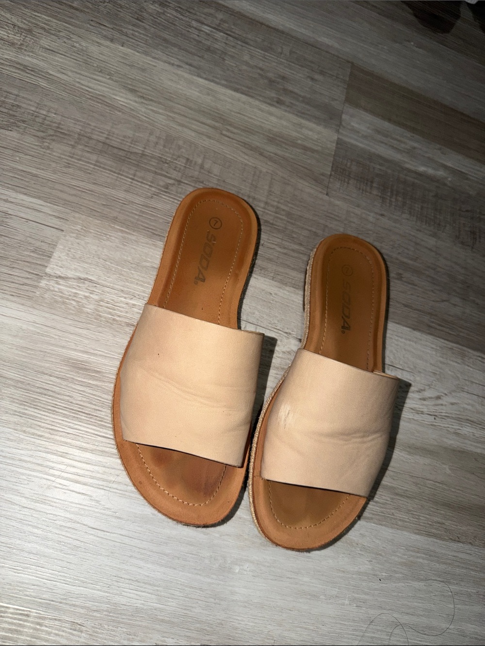 Soda Beige Wide-Strap Slide Sandals